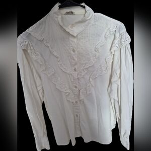 White Ruffled Button-Up Blouse